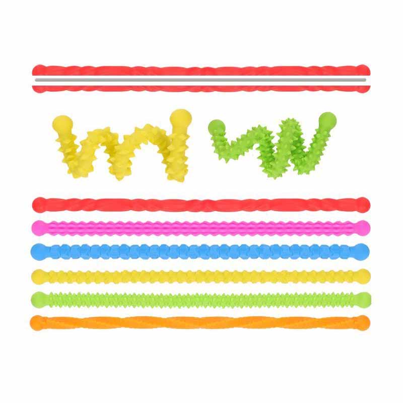 6 pcs Colorful Silicone Sensory Sticks Autism Textured Calming Fidget Toy Classroom Student Anxiety Relief Travel Relaxation Toy