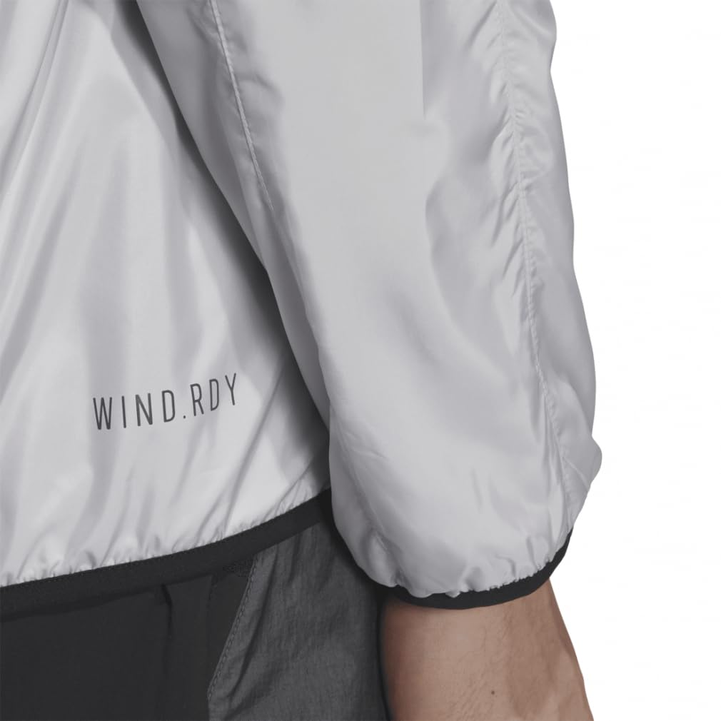 Adidas Rdy Hooded Windbreaker Jacket Light Gray Heather Solid a Jersey Top with a Small Logo and Regular Men's Wind. (KWX77), Gray/White (JG8532),