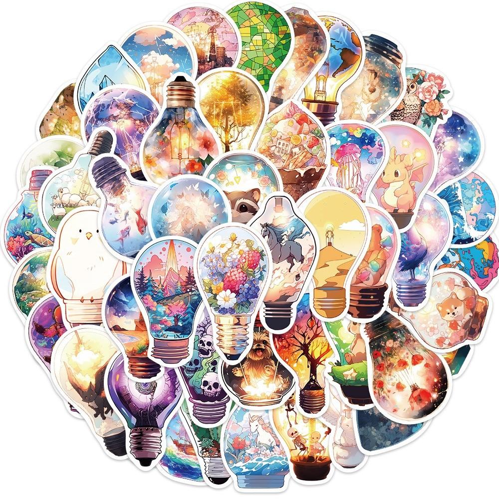 50-Piece Original Light Bulb World Stickers - DIY Waterproof Decor for Guitars, Notebooks, Luggage, Phone Cases & Backpacks