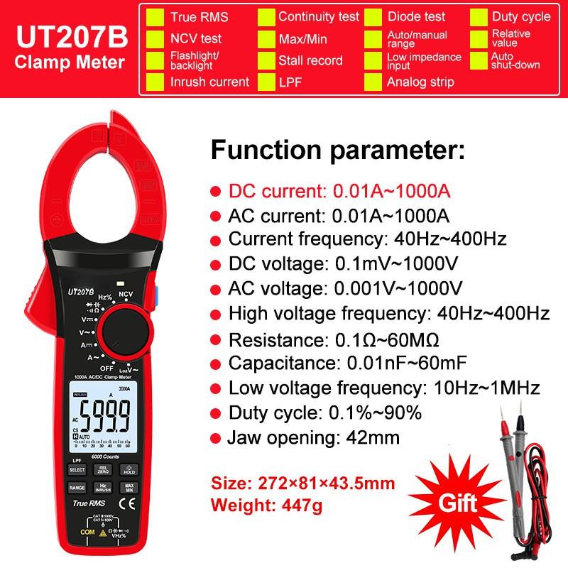 AC Current 1000A AC DC Voltage 1000V 6000 Count Inrush Current Diode Continuity Measurement Tool RMS Digital Clamp Meter