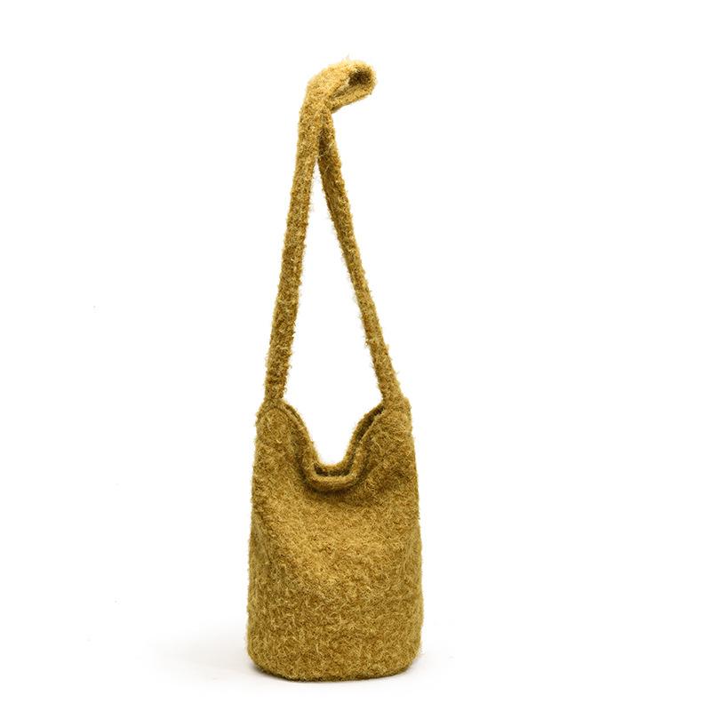 2025 Autumn and Winter New Yellow Fruit Tree Soft Velvet Shoulder Crossbody Backpack Shopping Backpack Bucket Shoulder Bag