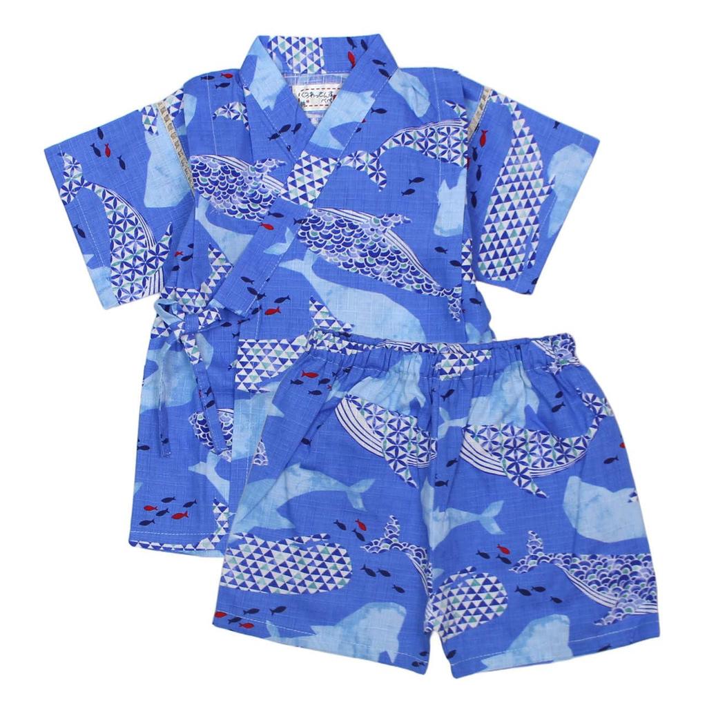 Happy Baby Jinbei Made in Perfect for JB090B 90cm Boy's Suit, 100% Cotton, Japan, Festivals, Whale/Blue-9061,