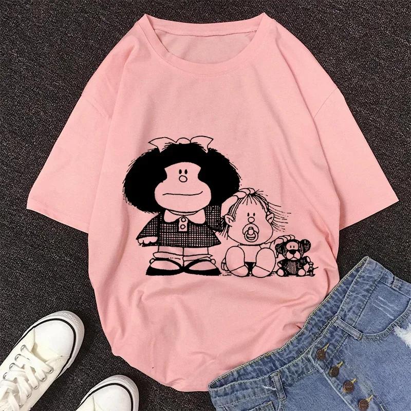 Mafalda Kawaii Graphic Print T-shirt Women Harajuku Aesthetic Pink Tops Y2k Casual Tshirt 2026 Newest Summer Fashion Female T Shirt