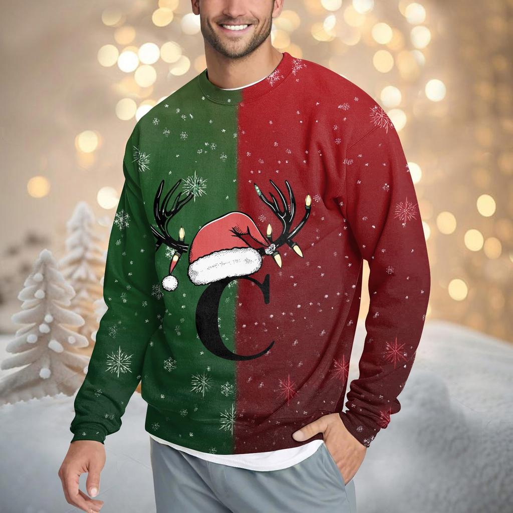 Men's Casual Fashion Comfortable Christmas Printed Round Neck Pullover Sweatshirt Sweatshirt