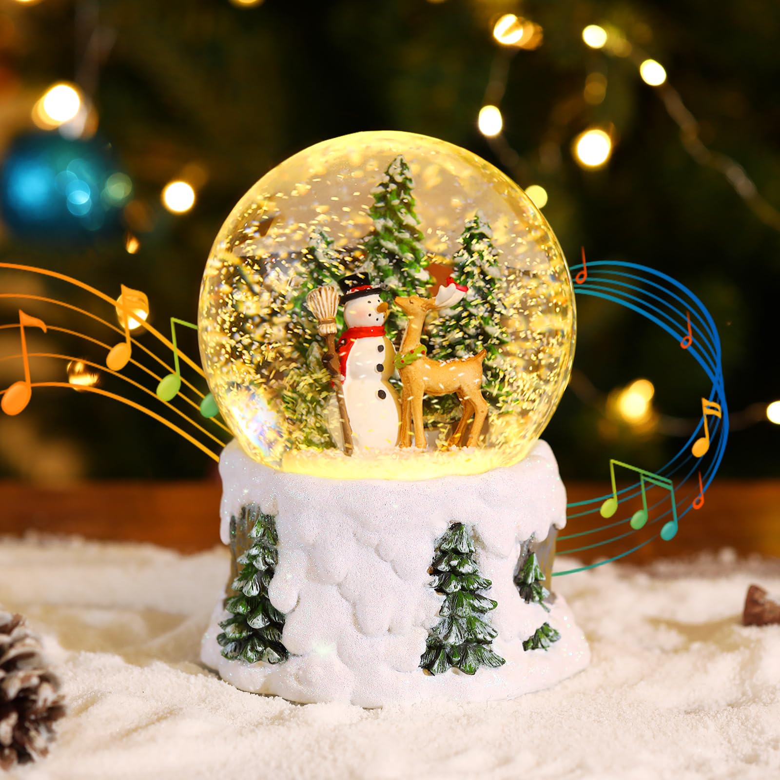 

Lewondr Snow Christmas Snow Globe with LED 8 Automatic Loop Christmas Home Christmas Snowman and White Globe, Built-in Lights, Songs, Gift, Decor,
