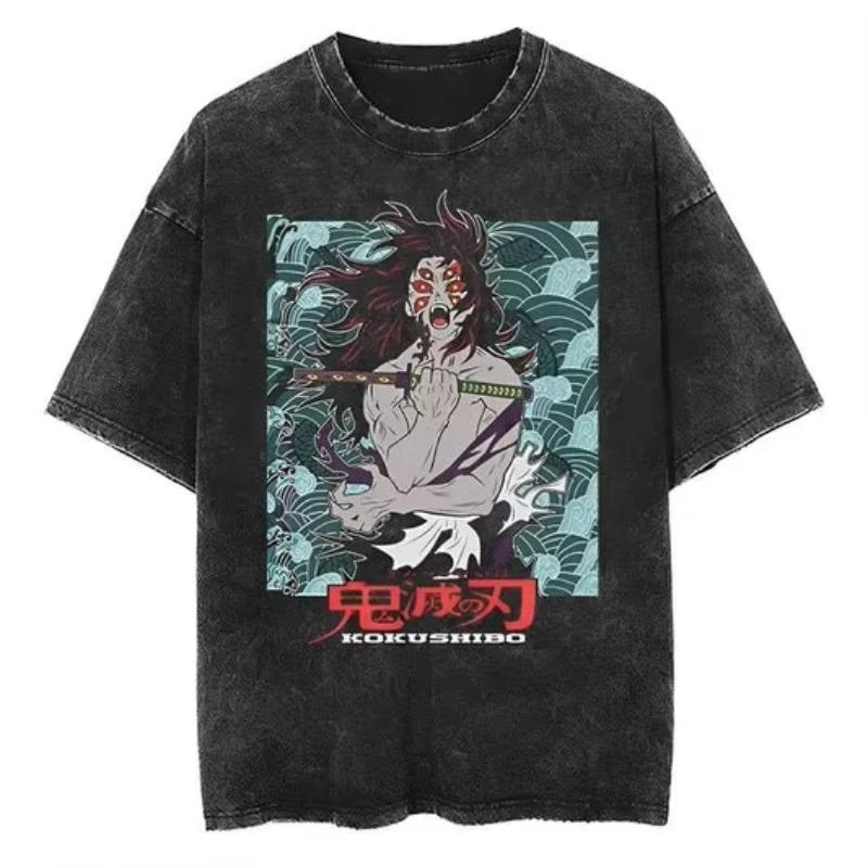 2026 Hot Oversized Demon Slayer T-Shirt Men Women Short Sleeve Tee Anime Print Washed Streetwear Summer Casual Tops Y2k Clothes