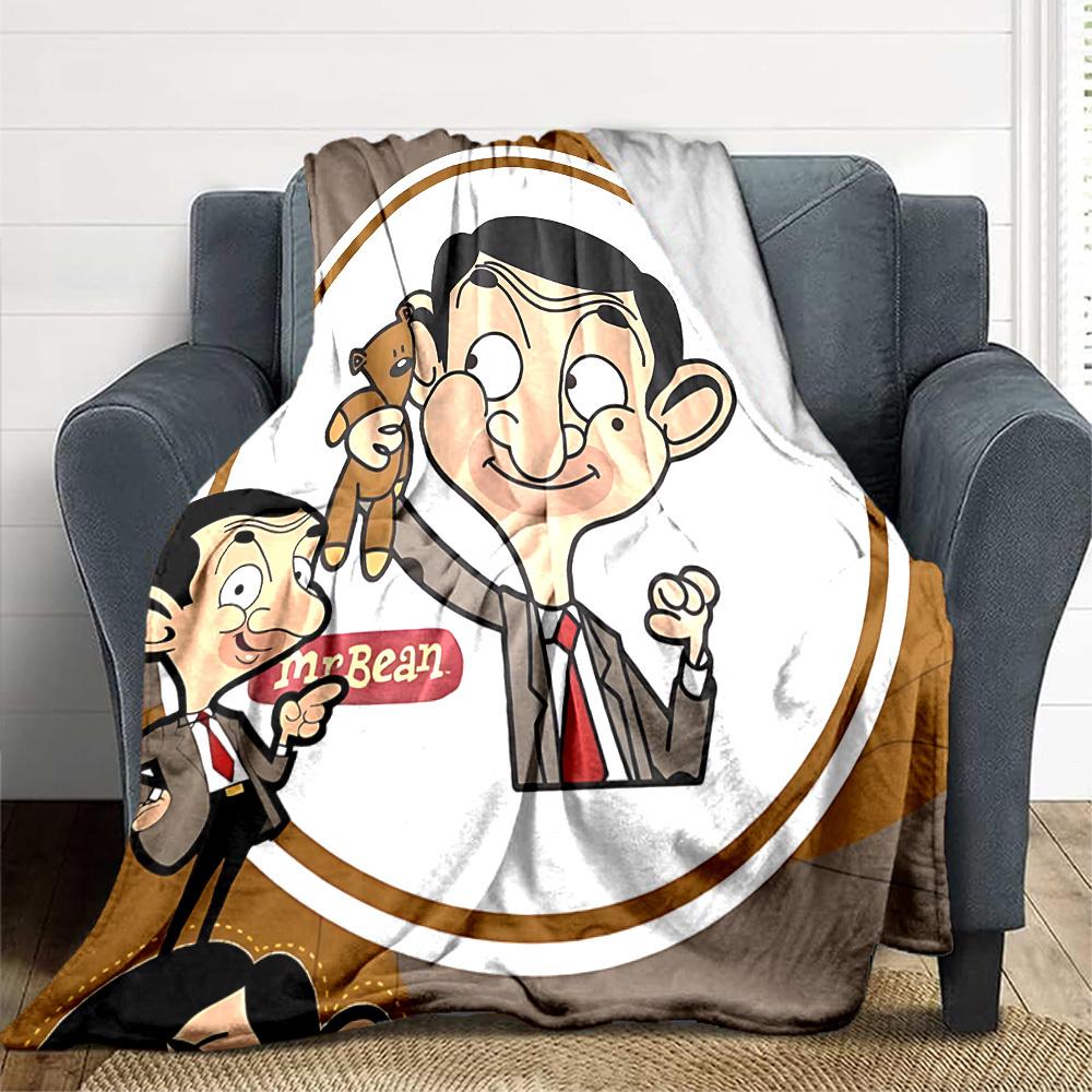 1pc Bean Family Flannel Throw Blanket HD Printed Lightweight Soft Warm All Season Blanket for Sofa, Bed, Travel, Camping Machine Washable
