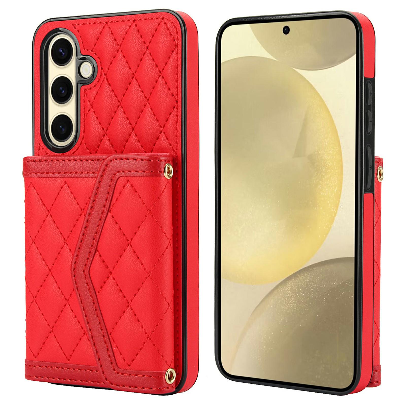 

For Samsung Galaxy S23 FE Case Card Holders RFID Blocking PU Leather+TPU Phone Cover with Shoulder Strap C
