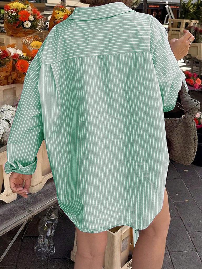 Summer 2025 Women's Casual Striped Long-Sleeve Shirt