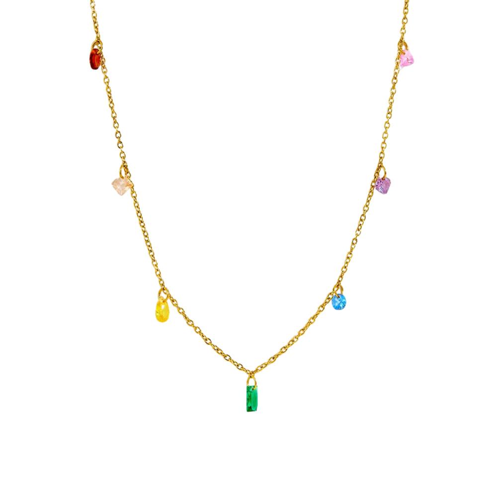 Punk Clavicle Small Multicolor Zircon Pendant Female Gold Color Stainless Steel Choker Necklace Chain for Women Jewelry Gift