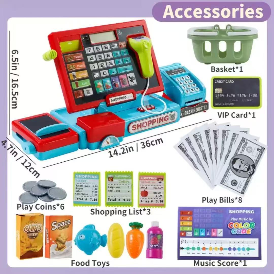 

Kids Role-Playing Cash Register Toy with Calculator & Shopping Basket