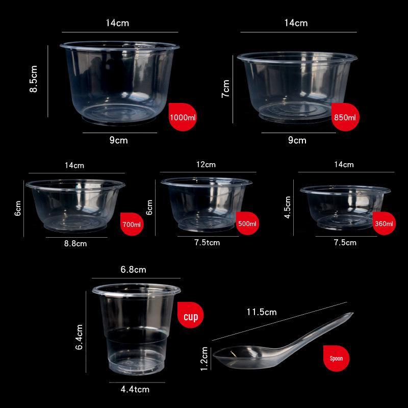 Disposable Tableware Set: Thickened Plastic Bowl with Lid, Banquet Spoon, Cup, and Chopsticks for Weddings and Household Use