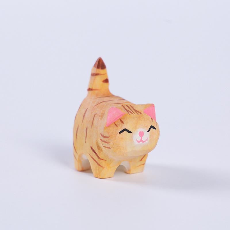 Aesthetic Wooden Cat Figurine Mini Cute Kitten Ornament for Bedroom Desktop Bookshelf Home Decor Unique Gift for Friends