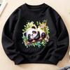 Kids Crewneck Sweatshirt, Healing Fun Forest Panda Hugging Branch Print Long Sleeve Top for Autumn Winter