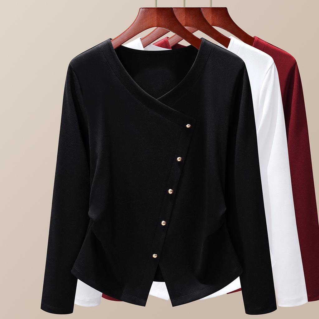 White Pinch Waist Top Autumn New Women's Clothing Design Sense Niche Quality Long-sleeved Women