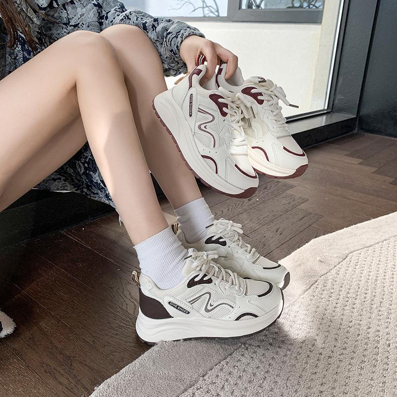 Dad shoes women's 2025 new shoes thick sole heightened lightweight women's sports women's shoes versatile casual shoes show small feet
