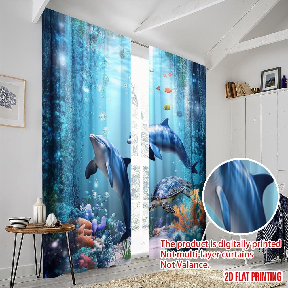 2 Stück, 2D-Flachdruck Minimalistische Vorhänge Ozean-Harmonie Langlebiger 100% Polyesterstoff (ohne Stange) Art Deco Festlich Perfekt