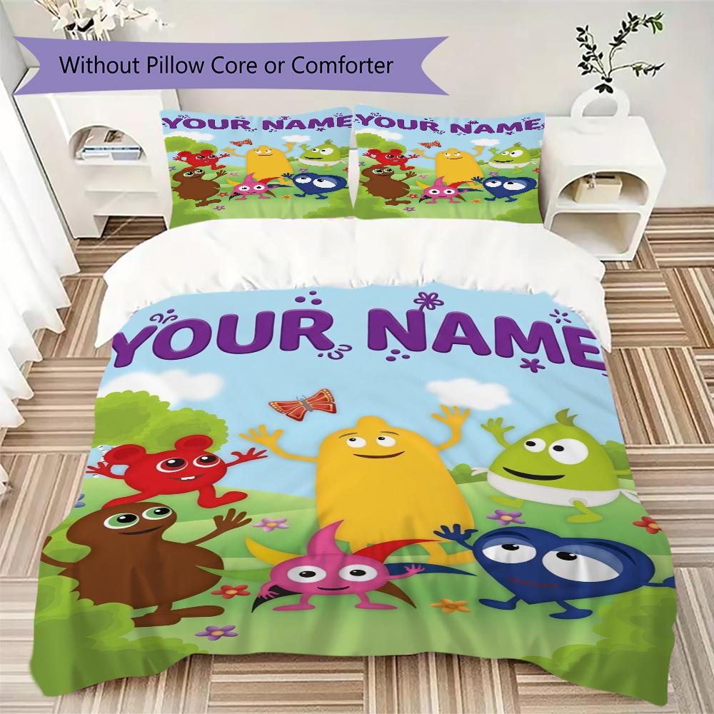Custom Name Babblarna Bedding,Quilt Set Quilt Cover Pillowcase Home Birthday Gift(1 * Duvet Cover + 2 * Pillowcase, Without Core)_xia