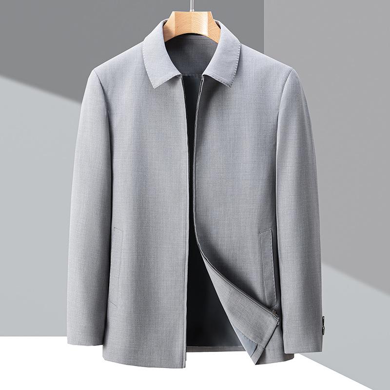 High-end Men's Jacket Spring and Autumn New Style Lapel Casual Wool Middle-aged and Elderly Dad Wear Cadre Civil Servant Jacket