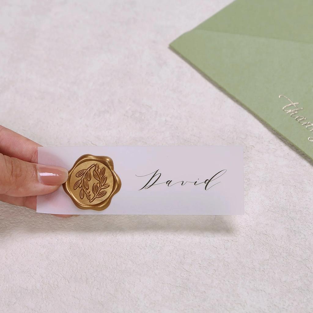 60pcs Wax Seal Stickers - Olive Branch Wedding Invitation Envelope Seal Stickers, Self- Adhesive Prosecco Light Gold Stickers