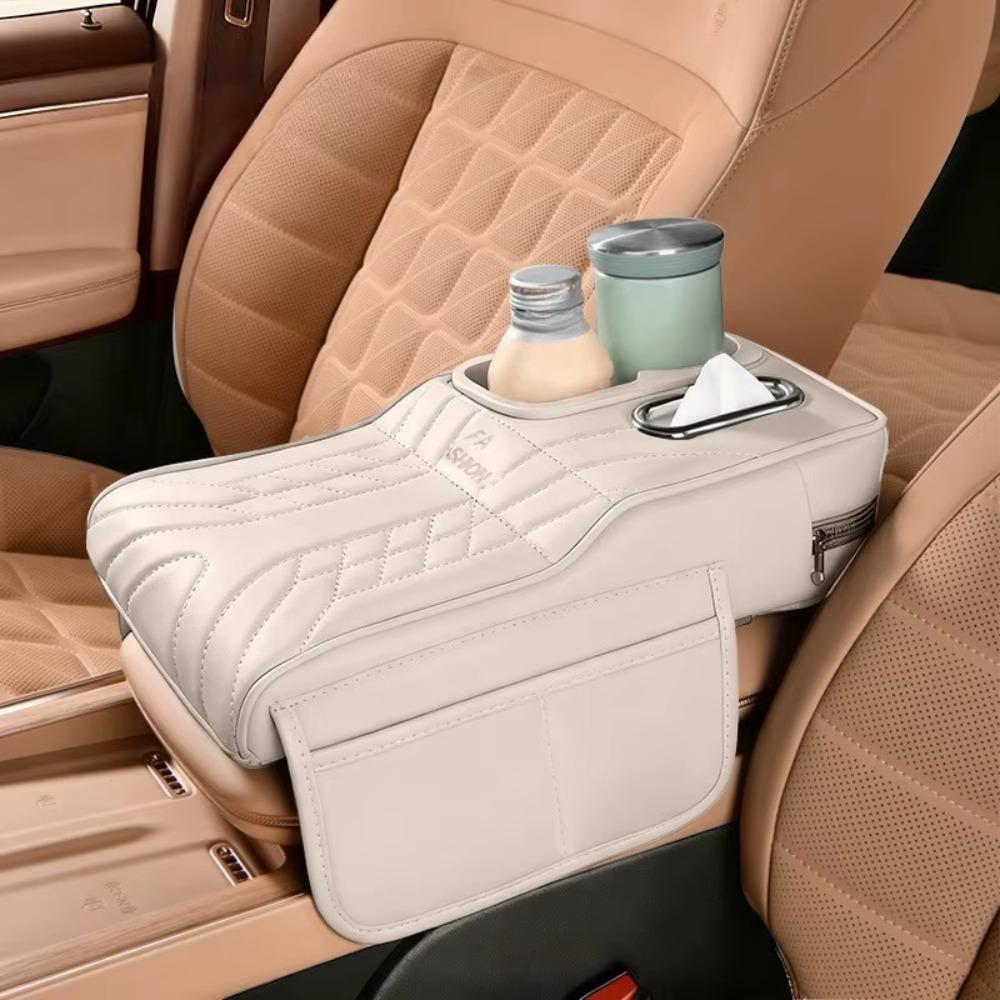 

2 Cup Holder Center Console Pad PU Leather Vehicle Armrest Cushion Truck