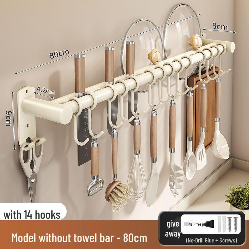 Stainless Steel Wall-Mounted Kitchen Hook & Pot Lid Rack with Knife Holder.
