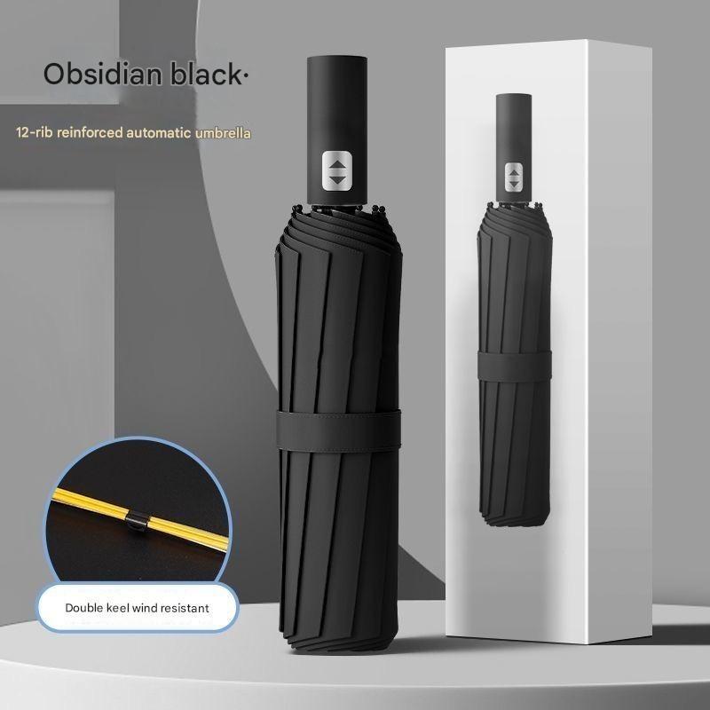 Fully Automatic Storm-resistant Sunscreen Umbrella 12 Bone Enlarged Thickened Rainproof Sun Protection Advertising Umbrella чёрный