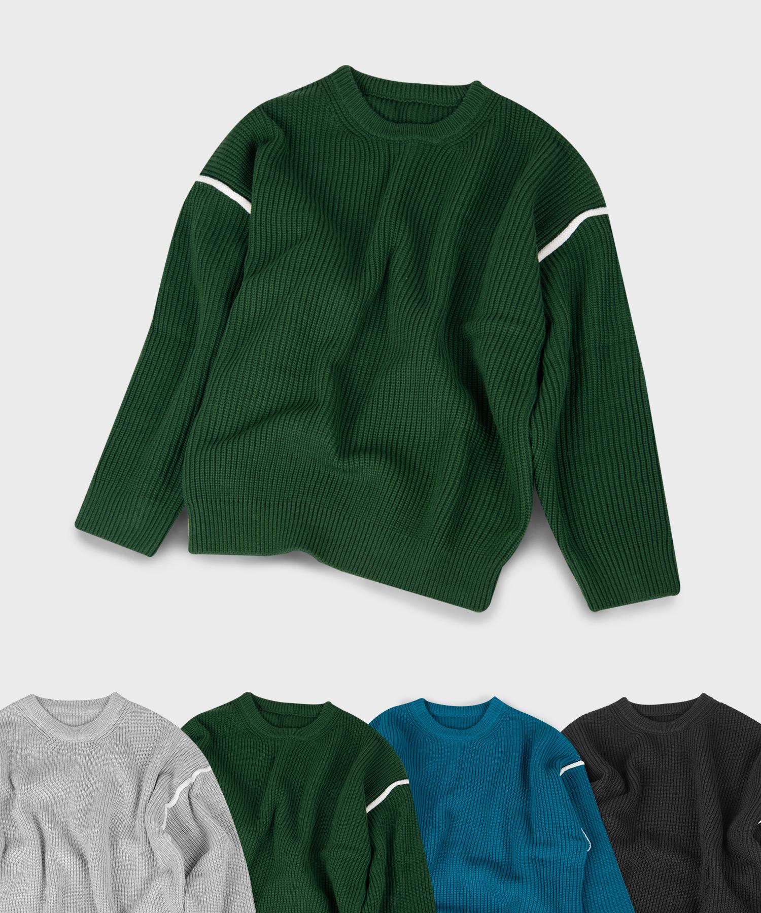 Black Moment Washable Oversized Color Block Hacci Pullover Round Knit Green/Free