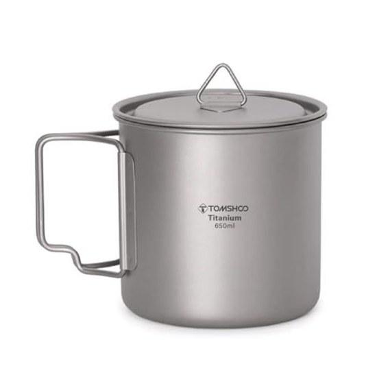 TOMSHOO Camping Titanium Pot Outdoor Mug Lid Coffee Cup Foldable Handle Hiking Travelling Backpacking Open Fire