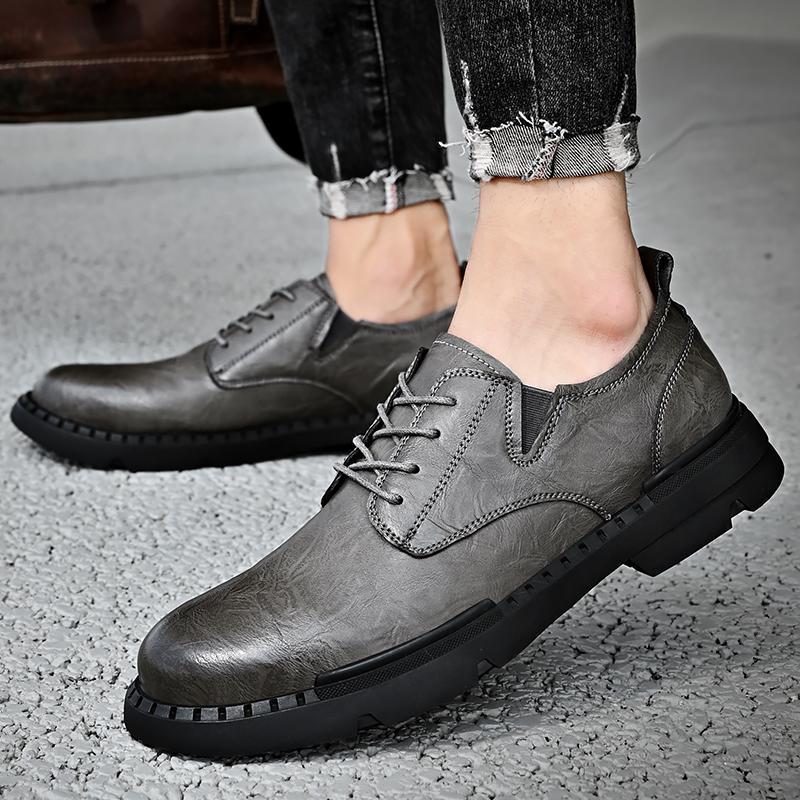 2024 New Lace Up Cowhide Mountaineering Shoes Men's Casual Work Shoes High Quality Brand Fashion Business Casual Leather Shoes