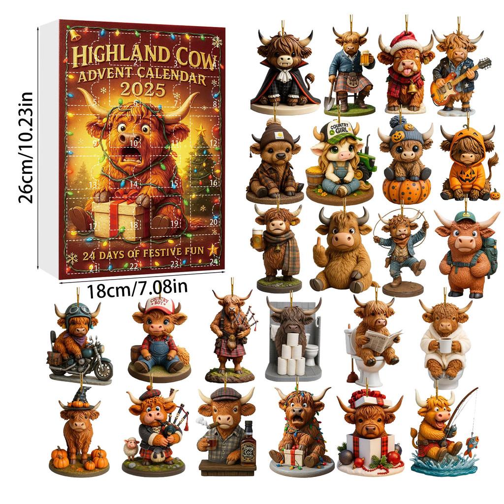 

Highland Cattle Holiday Advent Calendar Acrylic Christmas Decor For Party And Gift Giving