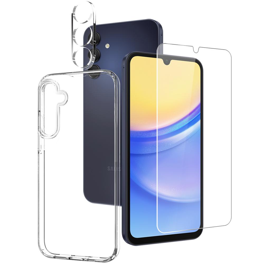 NORTHJO For Samsung Galaxy A15 4G/5G TPU Phone Case Set with Front Screen Protector and Lens Film