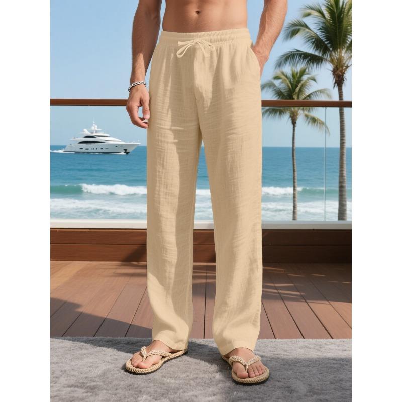 Mehrfarbige Leinenhose Locker Lässig Herren Atmungsaktiv Kordelzug Täglich Urlaub Gerade Hose