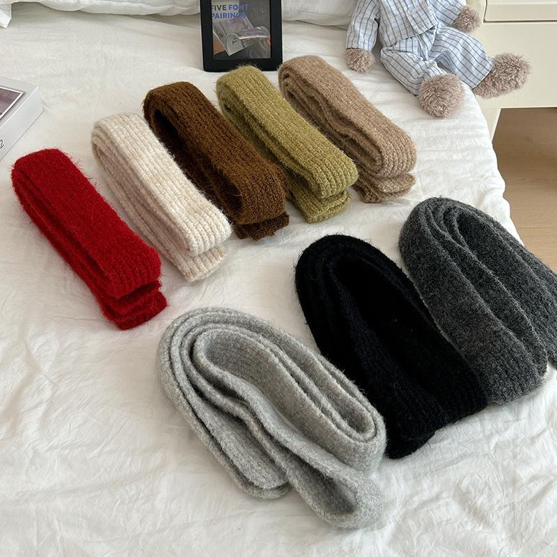 Winter New Women's Imitation Cashmere Mohair Scarf Solid Color Narrow Long Scarf Female Korean Version Knitted Woolen Scarves