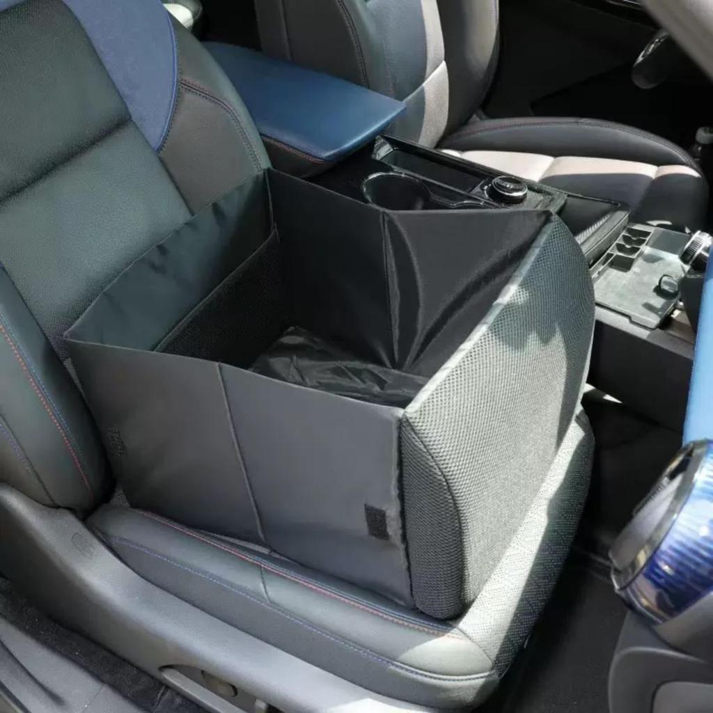 TATACLEA Passenger Seat Box with Lumbar Foldable Car Storage Box for Car Rear Seat 2-in-1 Cushion, Storage, Luggage, (Black)