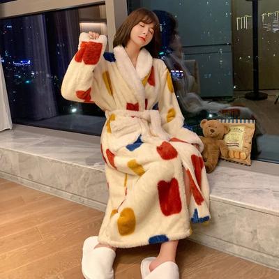 Pile di corallo Accappatoio caldo Donna Autunno e inverno Plus Camicia da notte in velluto Ispessito Accappatoio Pigiama lungo invernale