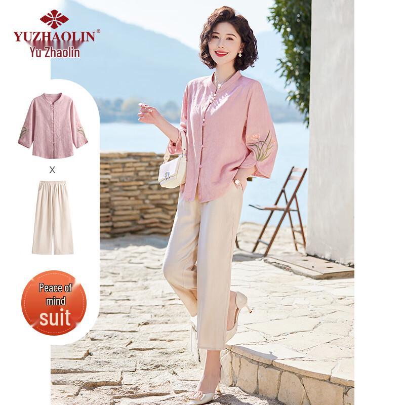 Yuzhaolin Women s Embroidered Cotton Linen Summer Blouse Set XXL