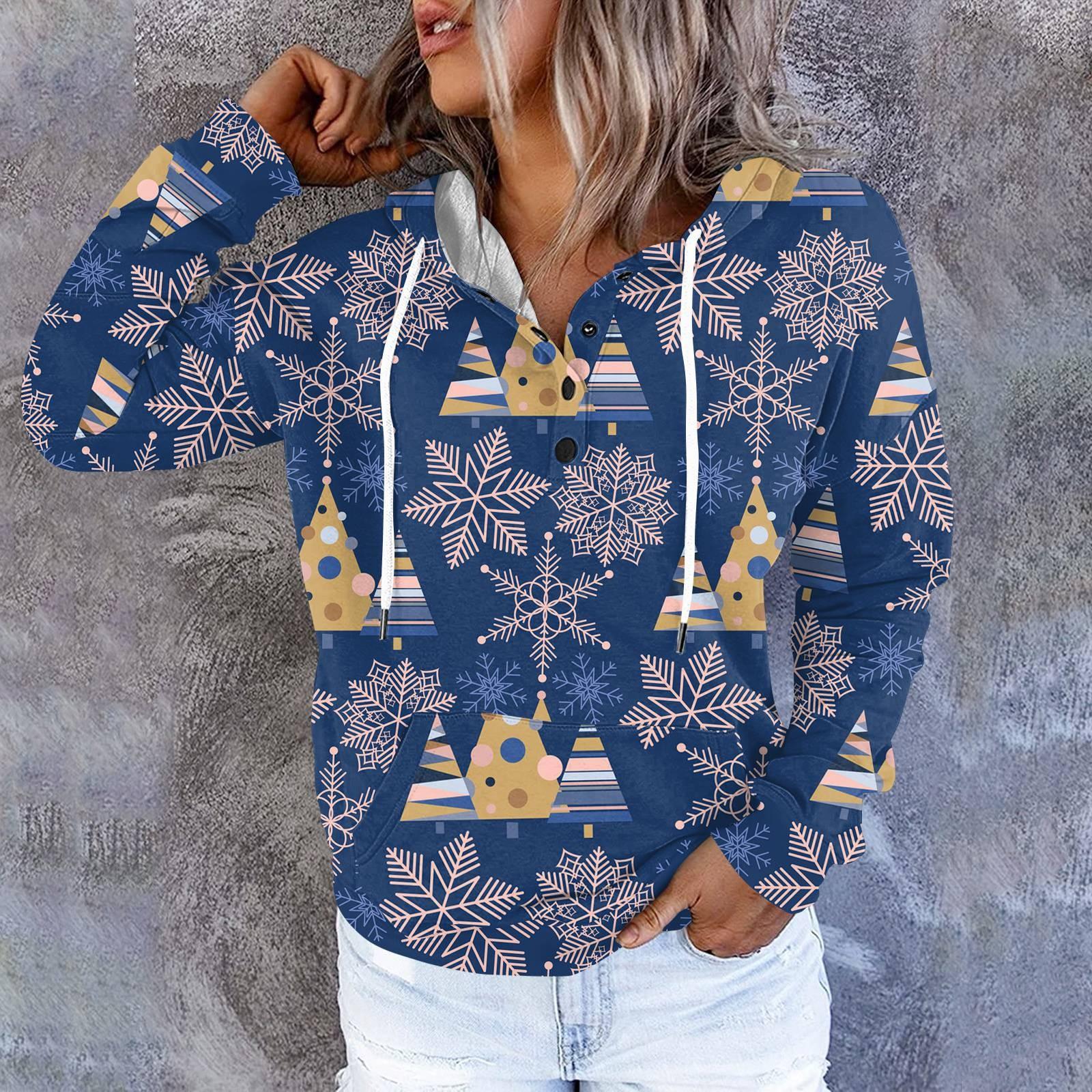 

Жіночі повсякденні модні пуловери з ґудзиками та довгими рукавами з принтом XXL