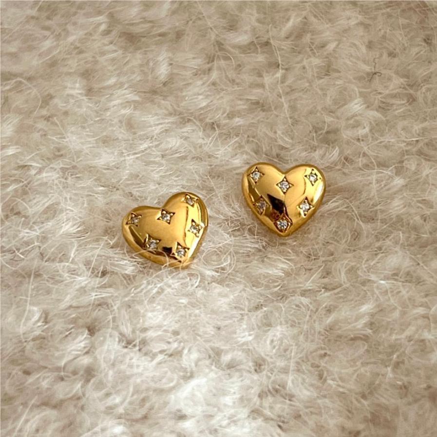 Fashion Jewelry Sterling Sliver Small Zircon Heart Stud Earring for Ladies 18K Gold Plated 925 Silver Earrings Piercing Jewelry
