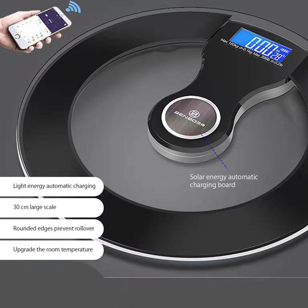 Smart Weight Scale Bluetooth LCD Display Light Energy Automatic Charging Rechargeable Home Weight Measure Fat Calories Scale