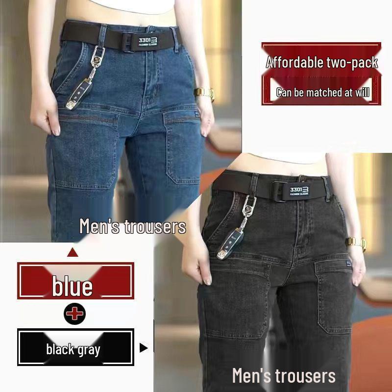 Herren Slim Fit Stretch Multi-Pocket Jeans - Straight Leg, Verschleißfeste Freizeithose für Frühling & Herbst