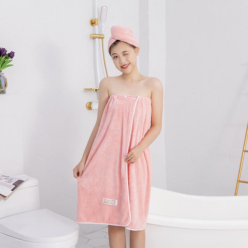 Women's Quick-Dry Coral Fleece Bath Wrap with Buckle, Hair Cap, and Cute Makeup Headband
