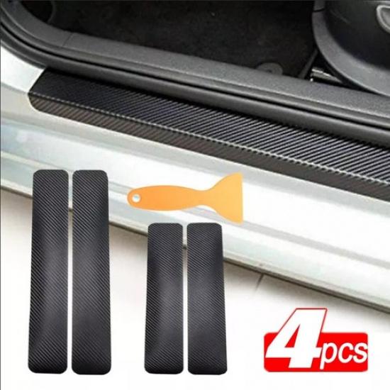 4x Black Carbon Fiber Car Door Plate Sill Scuff Anti-Scratch Sticker Universal