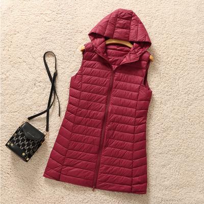 Hooded Down Vest Women's Sports Light and Thin Medium and Long Vest Down Jacket Liner Hooded Vest Casual Wear Winter