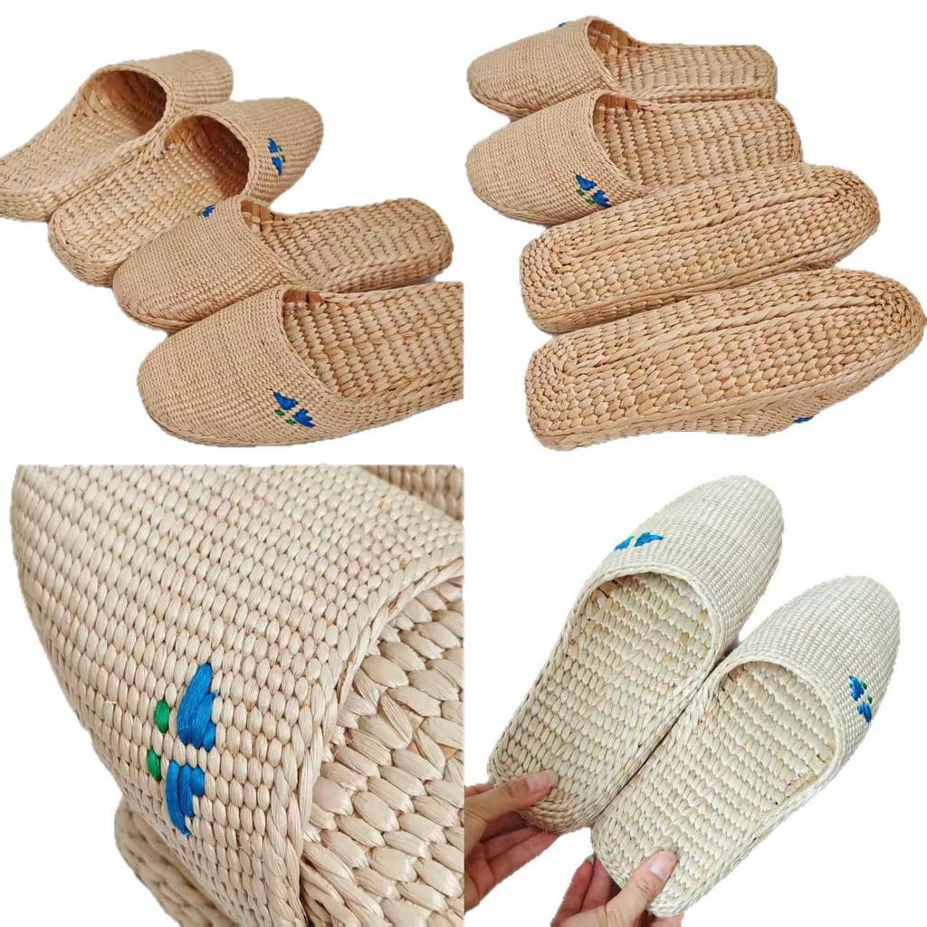 Finely Woven Cattail Slippers - Handmade Straw Shoes for Men & Women, Comfortable & Nourishing Mesh Design.