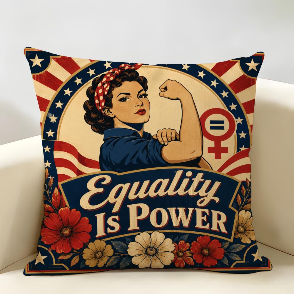 Equality Is Power Cushion Cover Durable Hypoallergenic Organic Linen Pillow Cover Short Size Washable Skin-Friendly