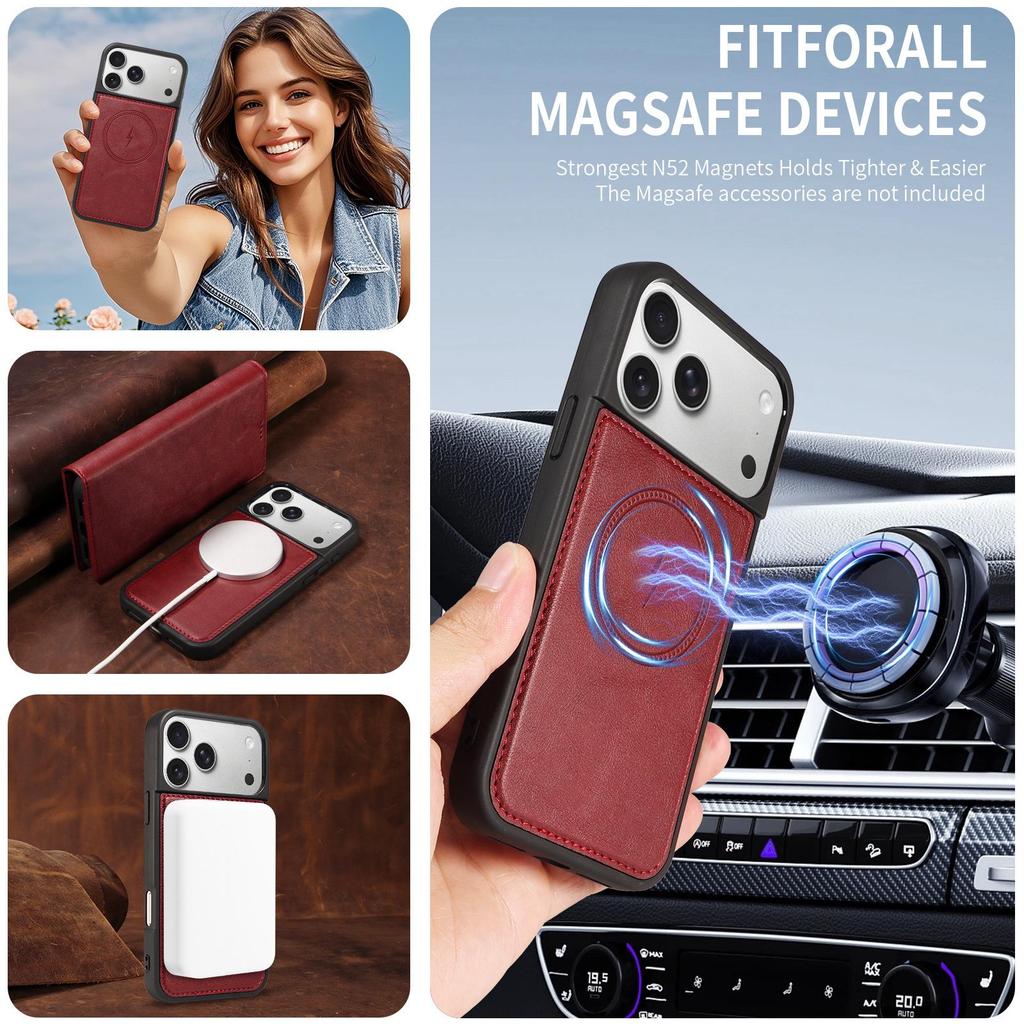 iPhone 18 Pro Max Magnetic Leather Case with Imitation Cowhide Texture and Flip Card Holder