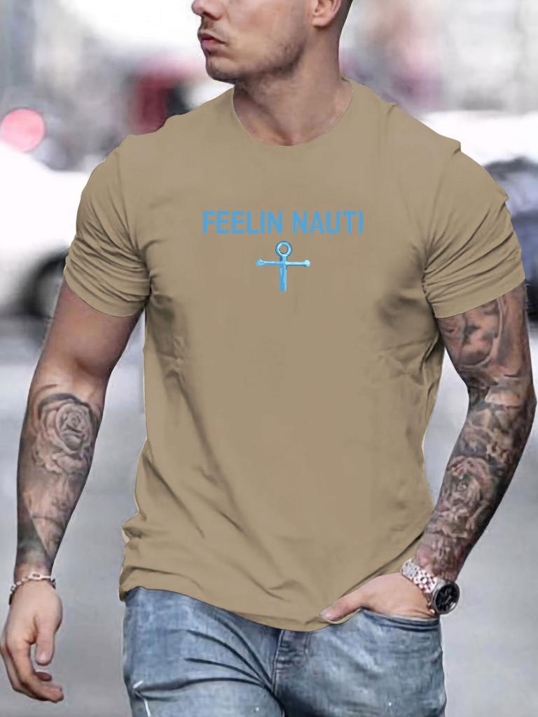 MEN FEELIN NAUTI pattern summer casual round neck short T-shirt