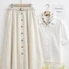 Shop   Women Back Banding Summer Linen Lined Front Button Long Skirt Jr Wsk 5276