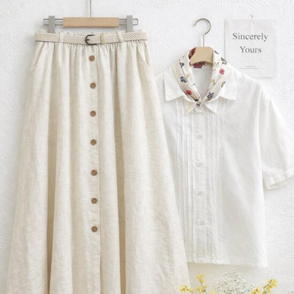 Shop Women Back Banding Summer Linen Lined Front Button Long Skirt Jr Wsk 5276
